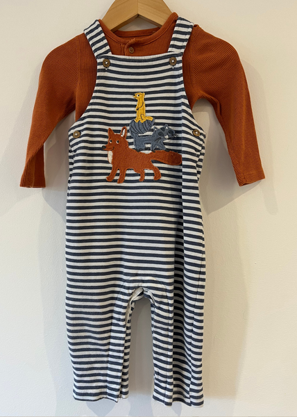 M&S Animal Motif dungarees & bodysuit set (9-12M)