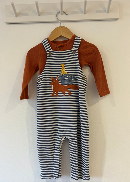 M&S Animal Motif dungarees & bodysuit set (9-12M)