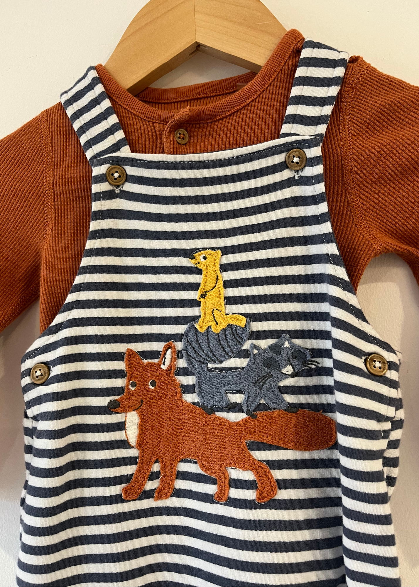 M&S Animal Motif dungarees & bodysuit set (9-12M)