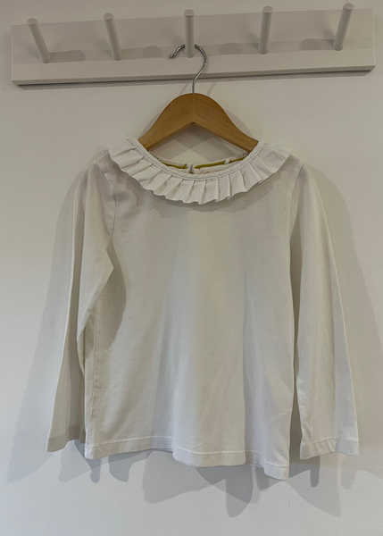 Mini Boden White Frill Collar Long Sleeve Top (4-5 Years)