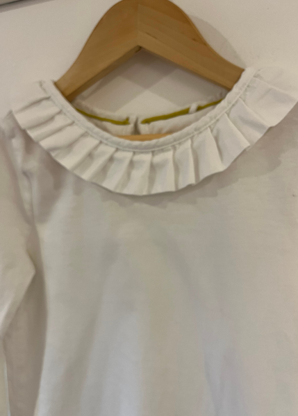 Mini Boden White Frill Collar Long Sleeve Top (4-5 Years)