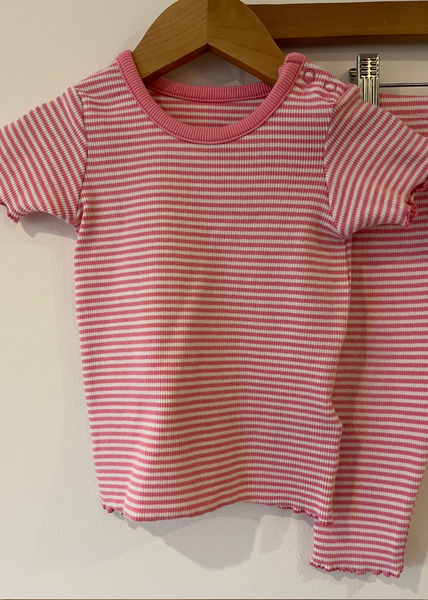 M&S candy Pink Stripe leggings and top Set (9-12M)