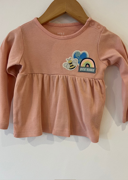 M&S Pink Bee Kind Long Top (6-9M)