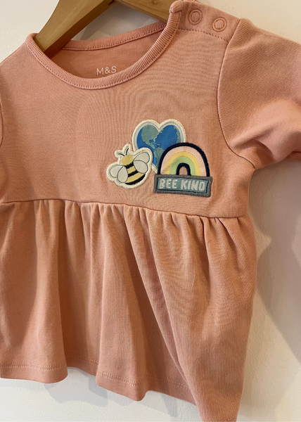 M&S Pink Bee Kind Long Top (6-9M)
