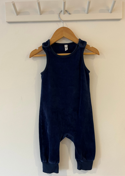 Maxomorra Navy velour dungarees (6-9M)