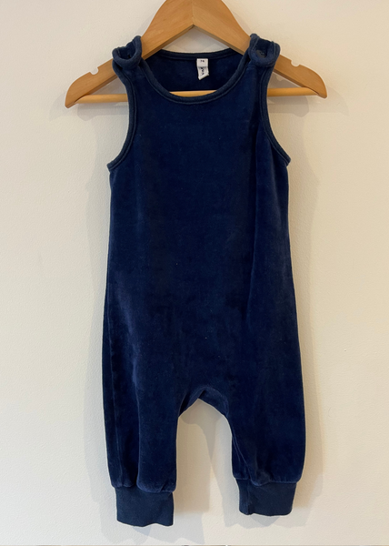 Maxomorra Navy velour dungarees (6-9M)