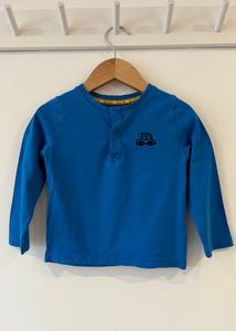 Tu Long Sleeve Blue Car Motif Top  (9-12M)