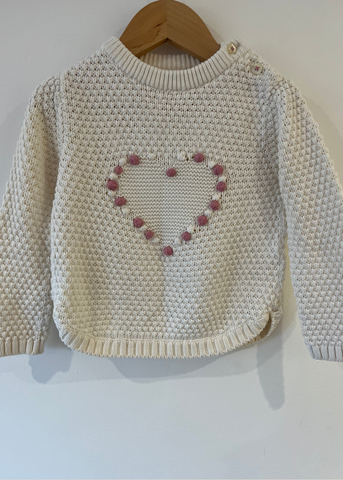 John Lewis Cream Heart Detail Jumper (12-18M)